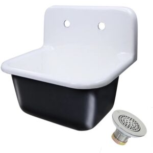 Nantucket Sinks CI-2218-FBSET Anchor 22 Inch Cast Iron Wall Mount Laundry Kitchen Sink in Black and White