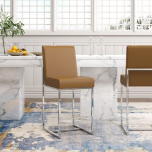 Manhattan Comfort Element 37.2 in. Camel and Polished Chrome Stainless Steel Counter Height Bar Stool