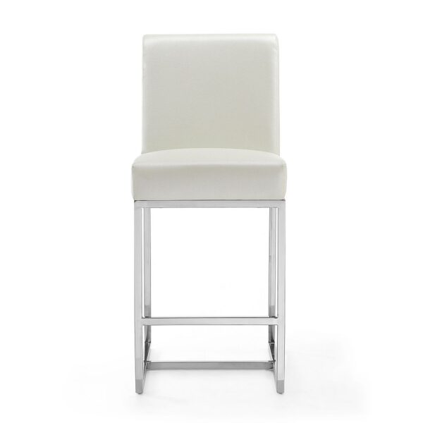 Manhattan Comfort Element 37.2 in. Pearl White and Polished Chrome Stainless Steel Counter Height Bar Stool