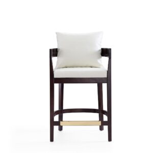 Manhattan Comfort Ritz 34 in. Ivory and Dark Walnut Beech Wood Counter Height Bar Stool