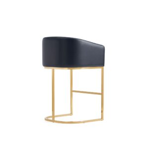 Manhattan Comfort Louvre Mid-Century Modern Leatherette Upholstered Counter Stool  in Black and Titanium Gold