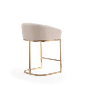 Manhattan Comfort Louvre 36 in. Cream and Titanium Gold Stainless Steel Counter Height Bar Stool