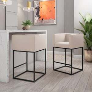 Manhattan Comfort Embassy 34 in. Cream and Black Metal Counter Height Bar Stool