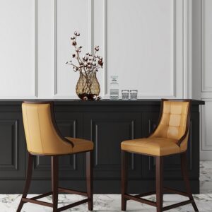 Manhattan Comfort Fifth Ave 39.5 in. Camel and Dark Walnut Beech Wood Counter Height Bar Stool