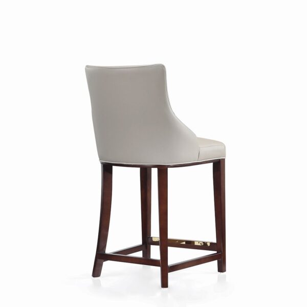 Manhattan Comfort Modern Shubert Counter Stool Upholstered in Light Grey Leatherette with Beech Wood Legs