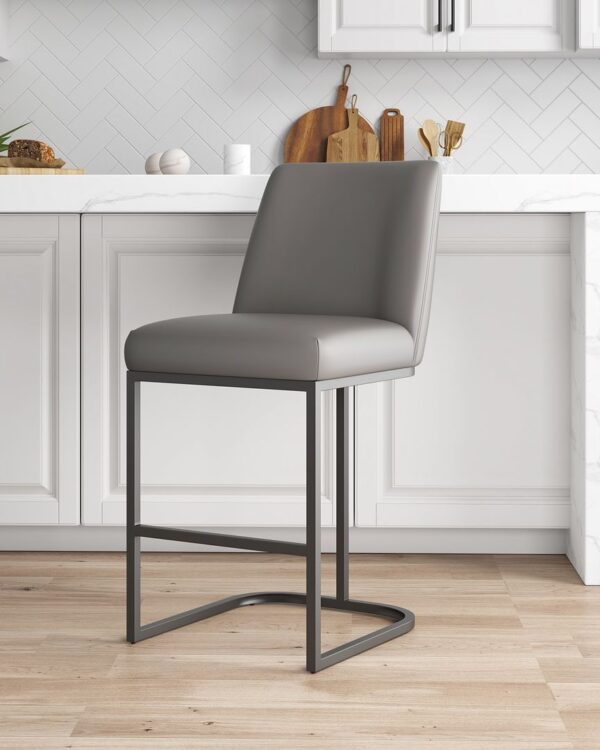 Manhattan Comfort Serena Modern Leatherette Upholstered Counter Stool in Grey