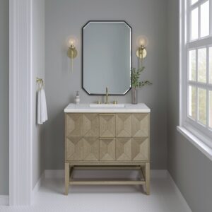 James Martin D100-V36-PBO-3AF Emmeline 36 Inch Pebble Oak Single Vanity with 3CM Arctic Fall Top