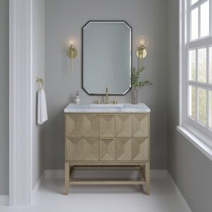 James Martin D100-V36-PBO-3CAR Emmeline 36 Inch Pebble Oak Single Vanity with 3CM Carrara Marble Top