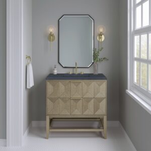 James Martin D100-V36-PBO-3CSP Emmeline 36 Inch Pebble Oak Single Vanity with 3CM Charcoal Soapstone Top