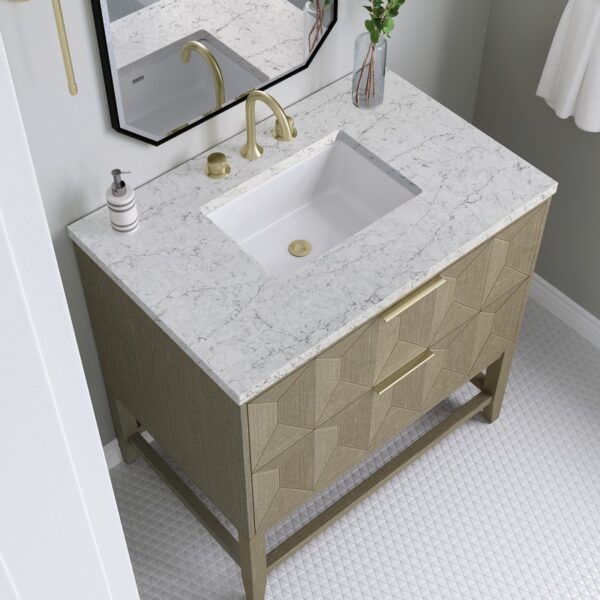 James Martin D100-V36-PBO-3EJP Emmeline 36 Inch Pebble Oak Single Vanity with 3CM Eternal Jasmine Pearl Top