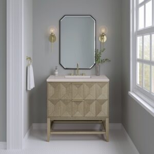 James Martin D100-V36-PBO-3EMR Emmeline 36 Inch Pebble Oak Single Vanity with 3CM Eternal Marfil Top