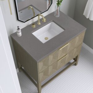 James Martin D100-V36-PBO-3GEX Emmeline 36 Inch Pebble Oak Single Vanity with 3CM Grey Expo Top