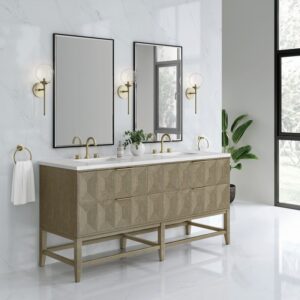 James Martin D100-V72-PBO-3AF Emmeline 72 Inch Double Vanity in Pebble Oak with Arctic Fall Top