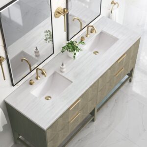 James Martin D100-V72-PBO-3AF Emmeline 72 Inch Double Vanity in Pebble Oak with Arctic Fall Top