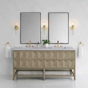 James Martin D100-V72-PBO-3CAR Emmeline 72 Inch Double Vanity in Pebble Oak with Carrara Marble Top