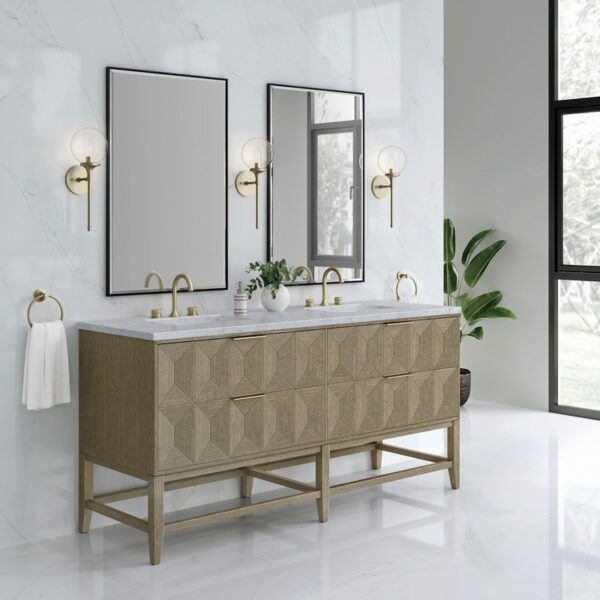 James Martin D100-V72-PBO-3CAR Emmeline 72 Inch Double Vanity in Pebble Oak with Carrara Marble Top