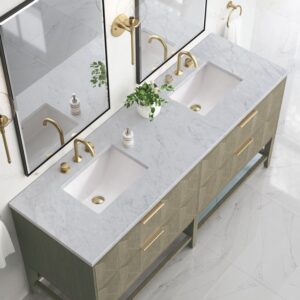 James Martin D100-V72-PBO-3CAR Emmeline 72 Inch Double Vanity in Pebble Oak with Carrara Marble Top