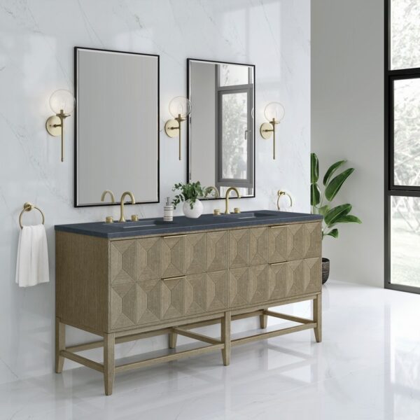 James Martin D100-V72-PBO-3CSP Emmeline 72 Inch Double Vanity in Pebble Oak with Charcoal Soapstone Top