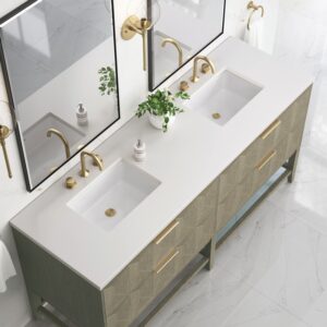 James Martin D100-V72-PBO-3WZ Emmeline 72 Inch Double Vanity in Pebble Oak with White Zeus Top