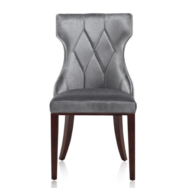 Manhattan Comfort Reine Grey and Walnut Velvet Dining Chair (Set of Two)