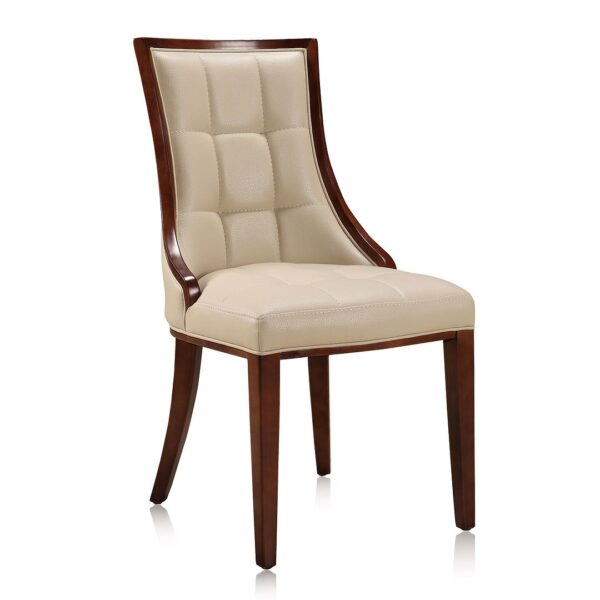 Manhattan Comfort Fifth Avenue Cream and Walnut Faux Leather Dining Chair (Set of Two)