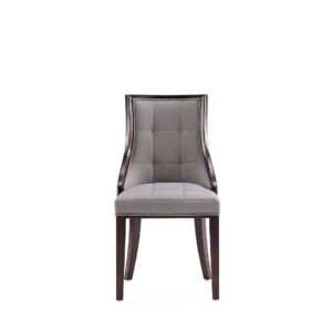 Manhattan Comfort Fifth Avenue Faux Leather Dining Chair in Grey and Walnut (Set of 2)