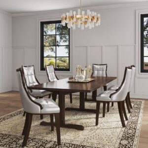 Manhattan Comfort Fifth Avenue Silver and Walnut Faux Leather Dining Chair (Set of Two)