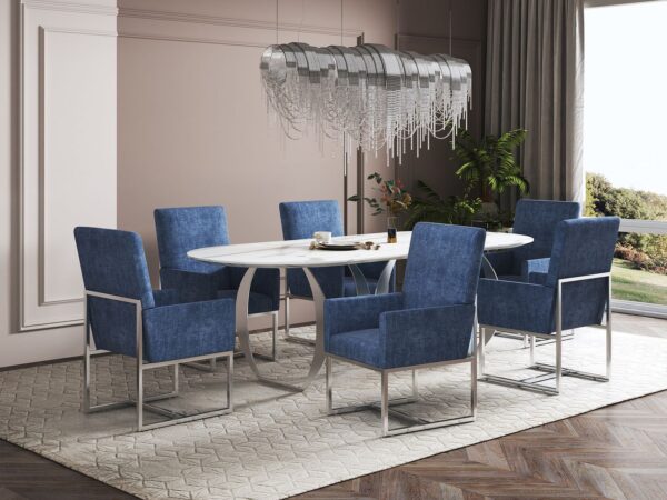 Manhattan Comfort Element Blue Velvet Dining Armchair