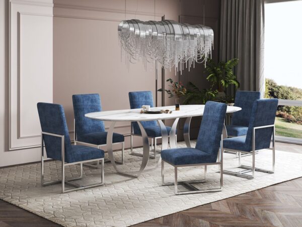 Manhattan Comfort Element Blue Velvet Dining Chair