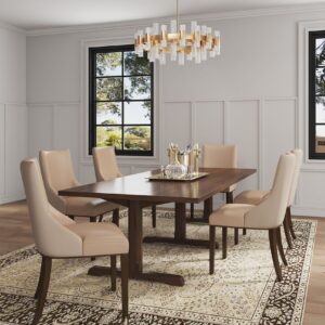 Manhattan Comfort Shubert Modern Faux Leather and Velvet Dining Chair in Tan (Set of 2)