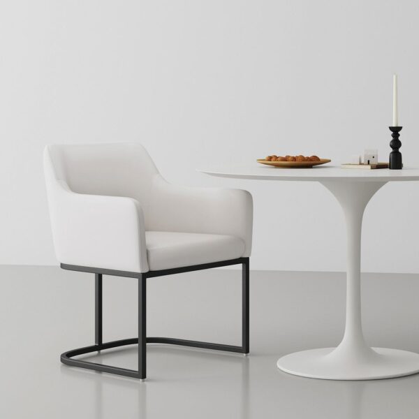 Manhattan Comfort Modern Serena Dining Armchair Upholstered in Leatherette with Steel Legs in Cream