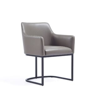 Manhattan Comfort Modern Serena Dining Armchair Upholstered in Leatherette with Steel Legs in Grey