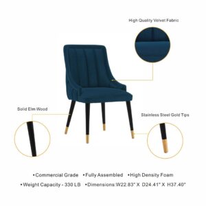 Manhattan Comfort Modern Eda Velvet Dining Chair in Midnight Blue