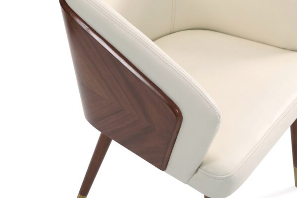 Manhattan Comfort Modern Reeva Dining Chair Upholstered in Leatherette with Beech Wood Back and Solid Wood Legs in Walnut and Cream