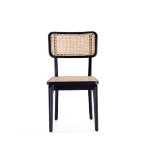 Manhattan Comfort Giverny Dining Chair in Black and Natural Cane - Set of 2