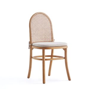 Manhattan Comfort Paragon Dining Chair 1.0 with Cream Cushions in Nature and Cane - Set of 2