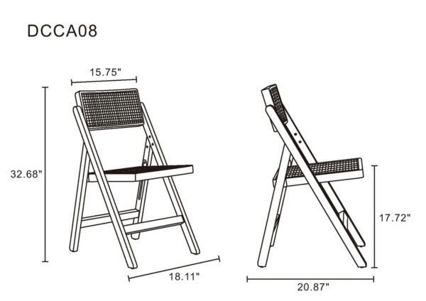 Manhattan Comfort Pullman Folding Dining Chair in Black and Natural Cane - Set of 2