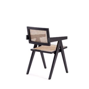 Manhattan Comfort Hamlet Dining Arm Chair in Black and Natural Cane