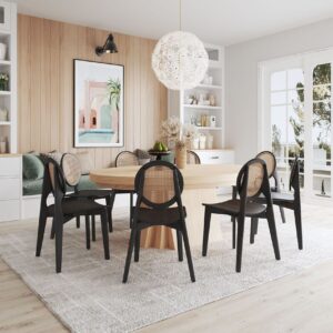 Manhattan Comfort Versailles Round Dining Chair in Black and Natural Cane - Set of 2