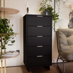 Manhattan Comfort Granville Tall 23.62" Modern Narrow Dresser with 5 Full Extension Drawers in Black