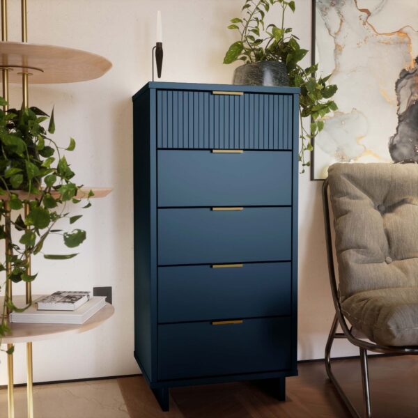 Manhattan Comfort Granville Tall 23.62" Modern Narrow Dresser with 5 Full Extension Drawers in Midnight Blue