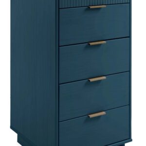 Manhattan Comfort Granville Tall 23.62" Modern Narrow Dresser with 5 Full Extension Drawers in Midnight Blue