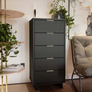 Manhattan Comfort Granville Tall 23.62" Modern Narrow Dresser with 5 Full Extension Drawers in Dark Grey