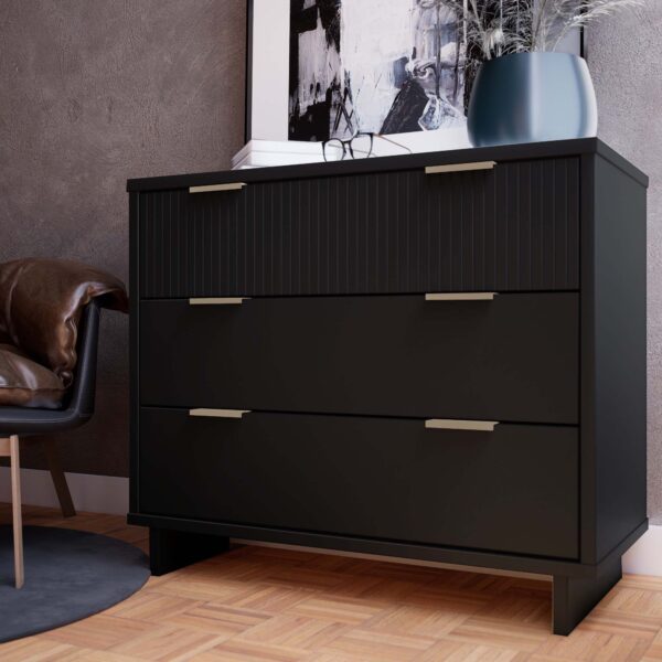 Manhattan Comfort Granville 38.18" Modern Standard Dresser with 3 Full Extension Drawers in Black