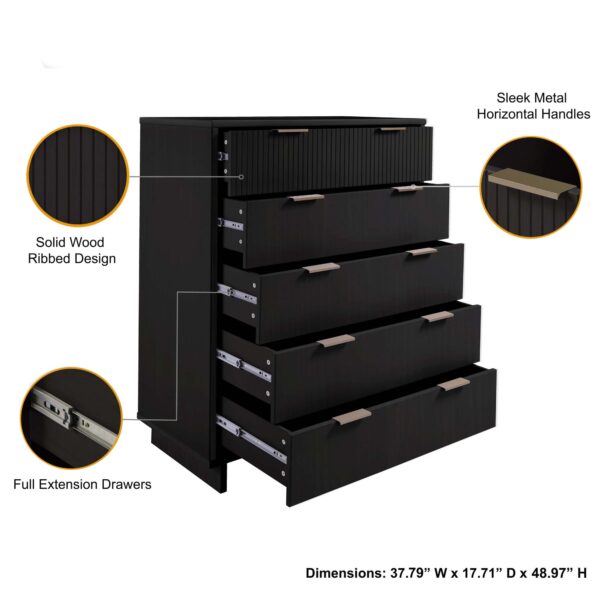 Manhattan Comfort Granville 45.27" Modern Tall Dresser with 5 Full Extension Drawers in Black