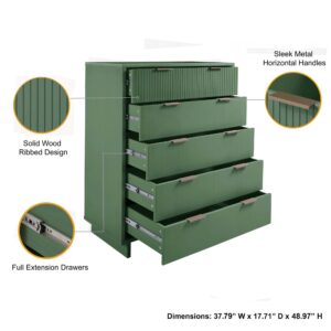 Manhattan Comfort Granville 45.27" Modern Tall Dresser with 5 Full Extension Drawers in Sage Green