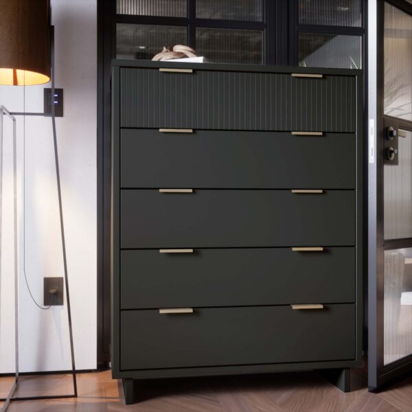 Manhattan Comfort Granville 45.27" Modern Tall Dresser with 5 Full Extension Drawers in Dark Grey