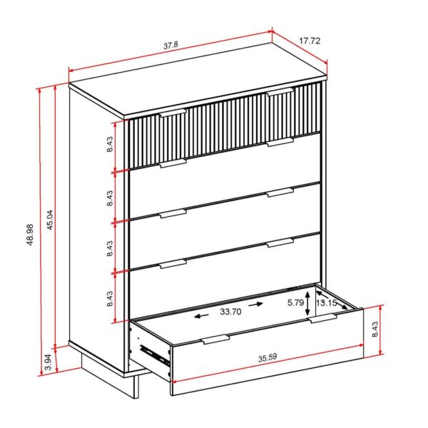 Manhattan Comfort Granville 45.27" Modern Tall Dresser with 5 Full Extension Drawers in Light Grey