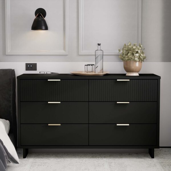 Manhattan Comfort Granville 55.07" Modern Double Wide Dresser with 6 Full Extension Drawers in Black