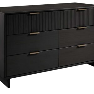 Manhattan Comfort Granville 55.07" Modern Double Wide Dresser with 6 Full Extension Drawers in Black